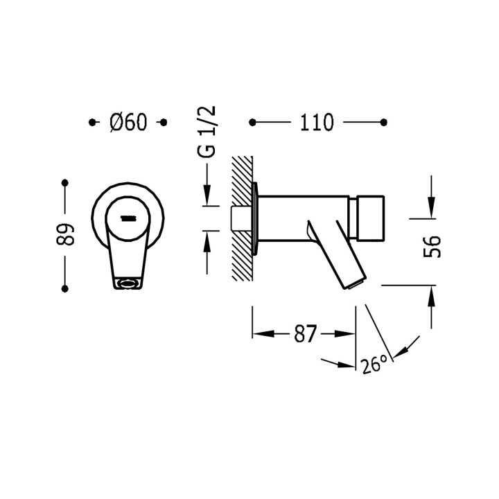 Bateria czasowa naścienna 1-drożna umywalkowa, Tres  Colectividades - Chrom