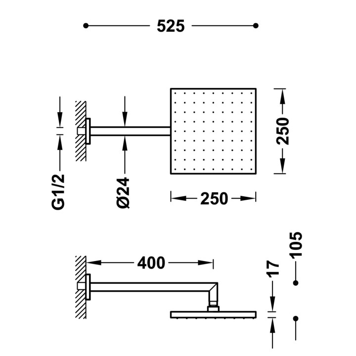 Ramię naścienne z obrotową deszczownicą, Tres Complementos Ducha - Chrom