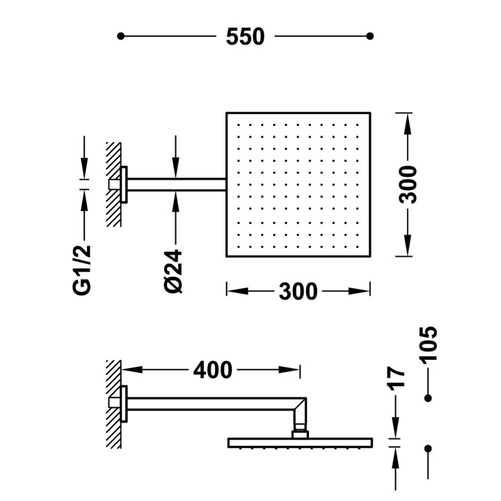 Ramię naścienne z obrotową deszczownicą, Tres Complementos Ducha - Chrom