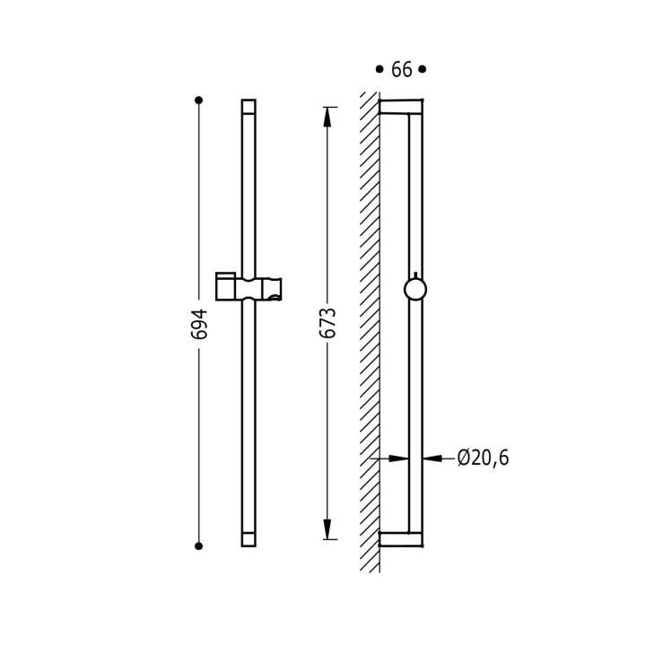 Drążek przesuwny prysznicowy, Tres Complementos Ducha - Chrom