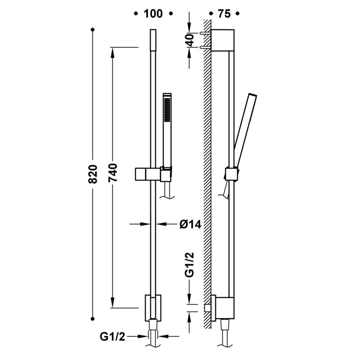 Zestaw drążek prysznicowy z przyłączem w ścianie, Tres Complementos Ducha - Biel Matowa