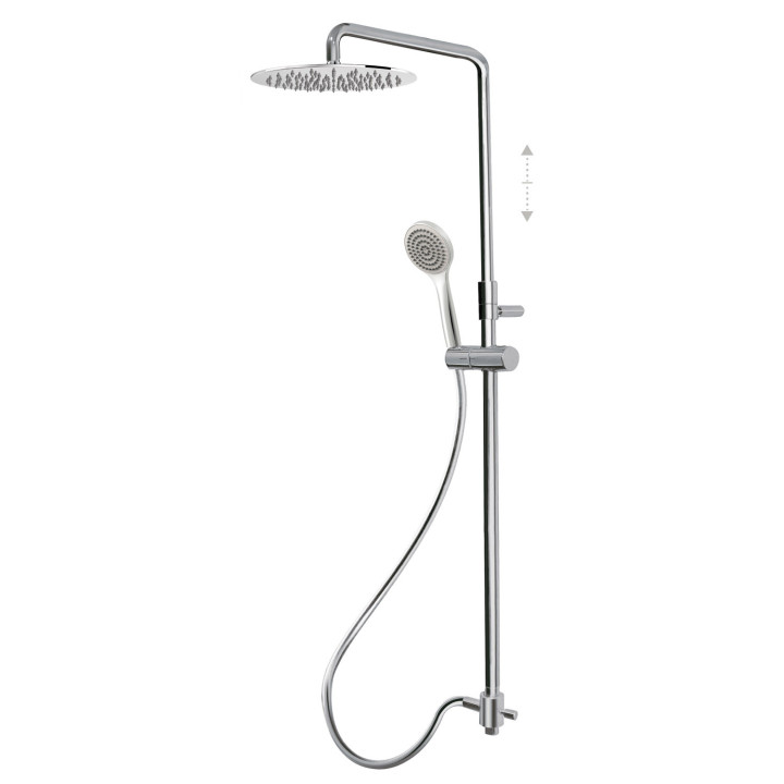 Zestaw drążek prysznicowy bez baterii z przyłączem w ścianie i deszczownicą, Tres Complementos Ducha - Chrom