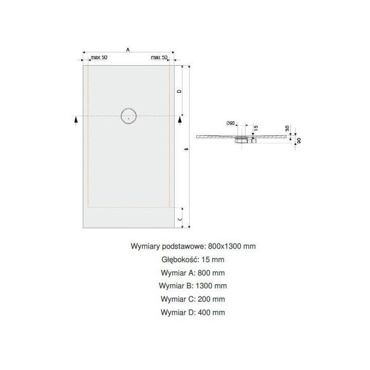 Brodzik prostokątny Sanplast Structure Mineral, 80x110x1,5