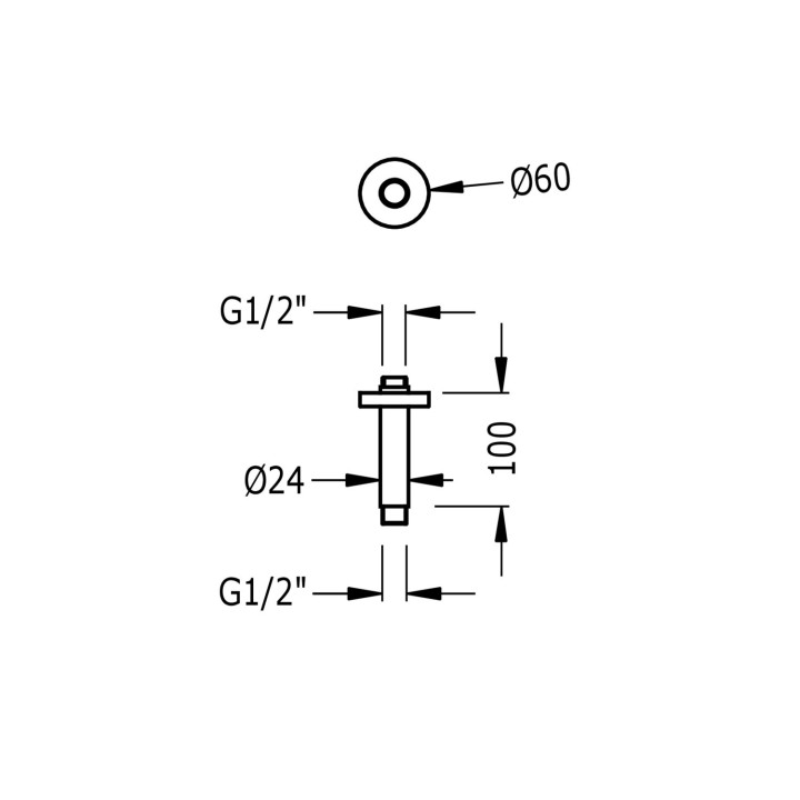 Ramię sufitowe 10 cm, Tres Complementos Ducha - Czerń Matowa