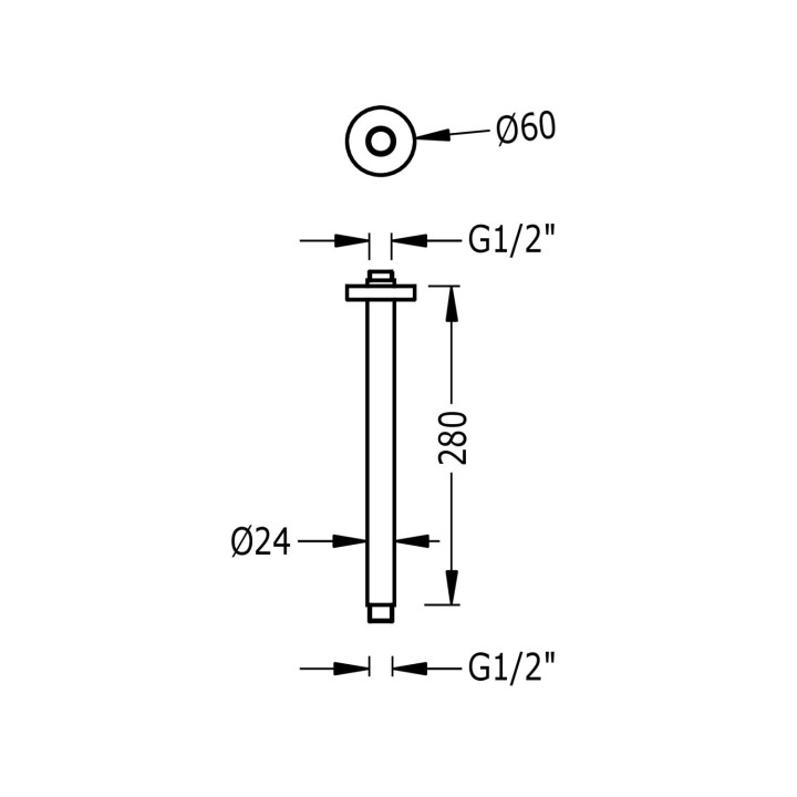 Ramię sufitowe 28 cm, Tres Complementos Ducha - Stal
