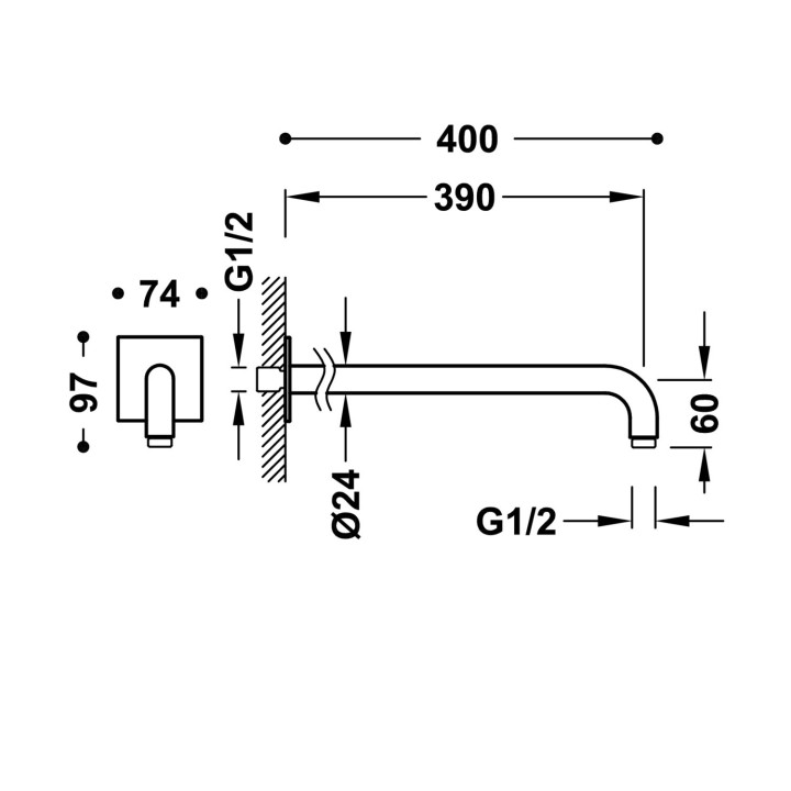 Ramię naścienne 39 cm, Tres Complementos Ducha - Chrom