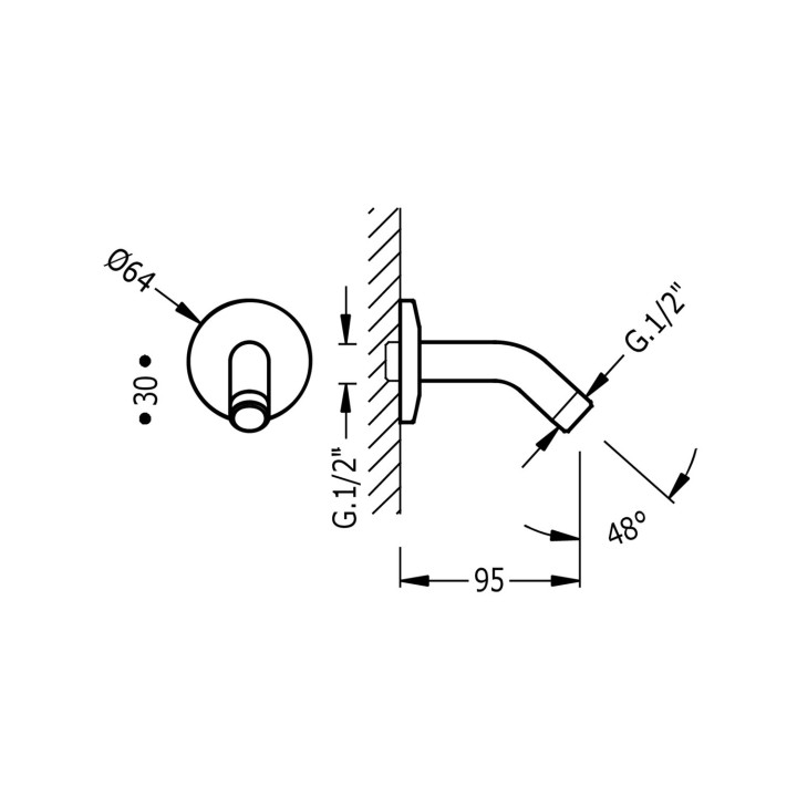 Ramię naścienne z deszczownicą 9,5 cm, Tres Complementos Ducha - Chrom