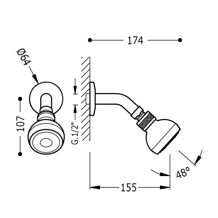 Ramię naścienne z obrotową deszczownicą Ø 70 mm, Tres Complementos Ducha - Chrom