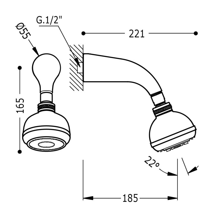 Ramię naścienne z obrotową deszczownicą, Tres Complementos Ducha - Chrom