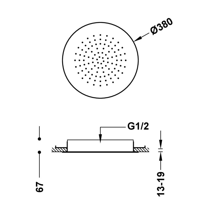 Deszczownica podtynkowa sufitowa Ø 38 cm, Tres Complementos Ducha - 24-K Złoto