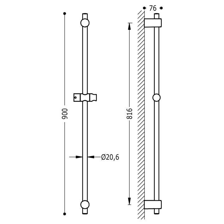 Drążek przesuwny prysznicowy, Tres Complementos Ducha - Chrom