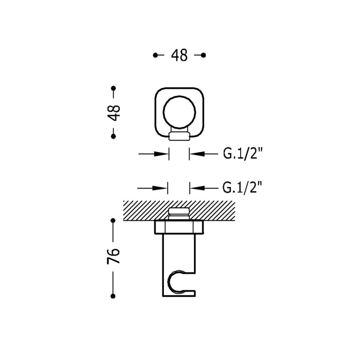 Podstawa stała z przyłączem wody do słuchawki prysznicowej z wężem, Tres Complementos Ducha - 24-K Złoto