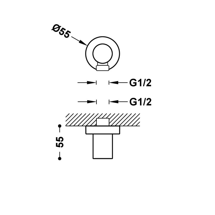 Kolanko z przyłączem ze ściany do węża, Tres Complementos Ducha -  Chrom