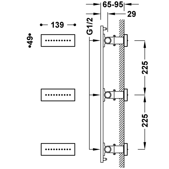 3 podtynkowe dysze z hydromasażem, Tres Complementos Ducha - Biel Matowa