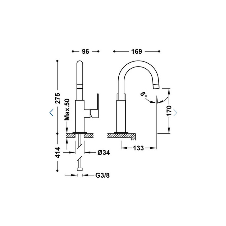 Bateria jednouchwytowa umywalkowa z boczną dźwignią, Tres Canigó Plus - Chrom
