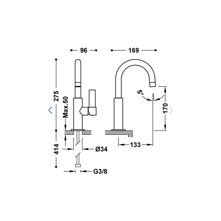 Bateria jednouchwytowa umywalkowa z boczną dźwignią, Tres LOFT - złoto matowe