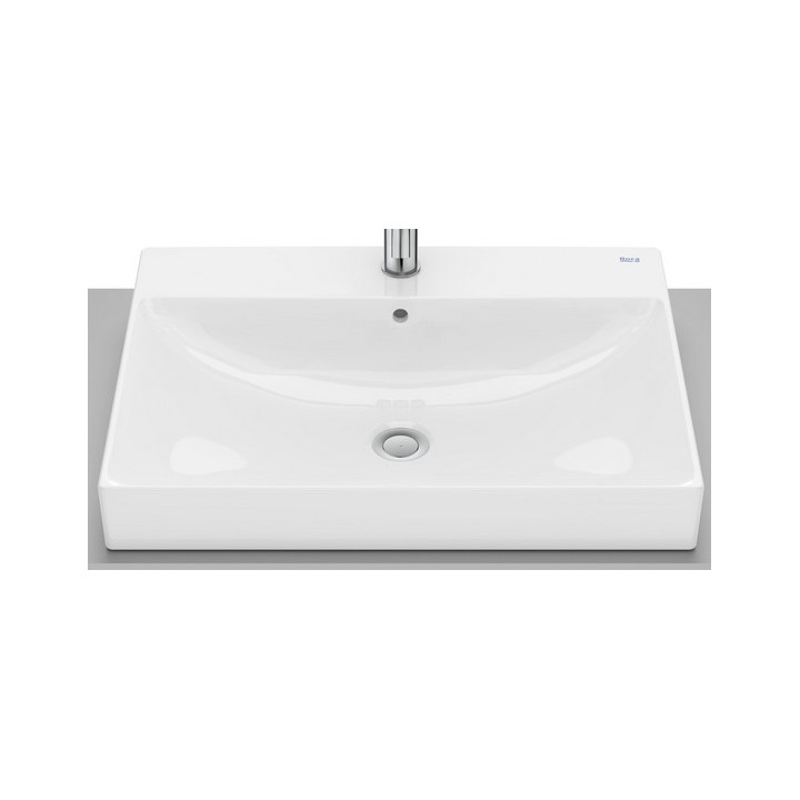Umywalka blatowa Roca 60 cm, prostokątna, bez otworu na baterię, FINECERAMIC  - Biała