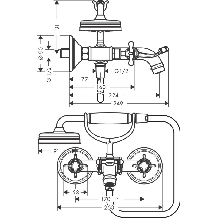 Bateria wannowa dwuuchwytowa ścienna Axor Montreux
