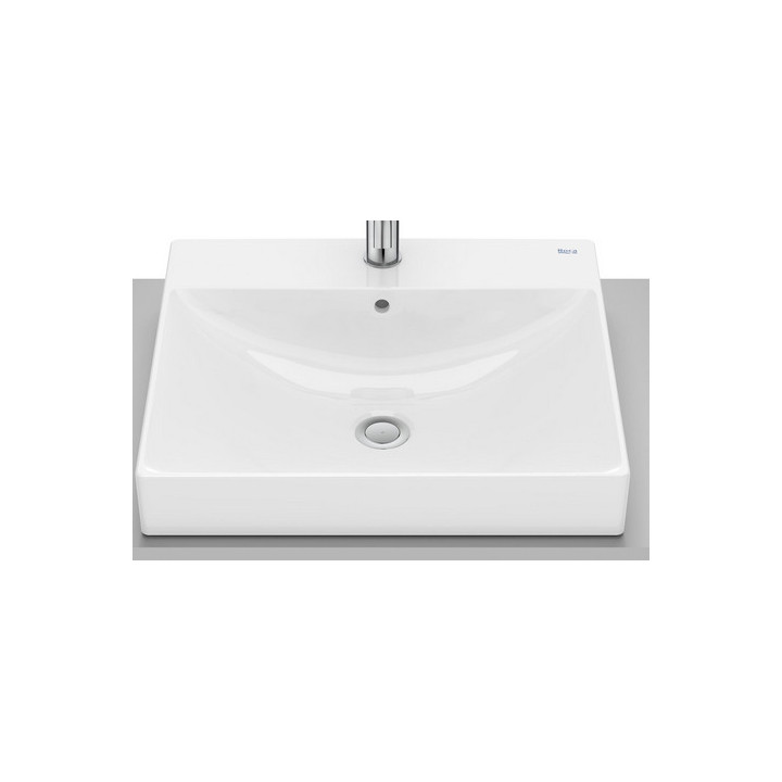 Umywalka nablatowa Roca 50 cm, prostokątna, bez otworu na baterię, FINECERAMIC  - Biała