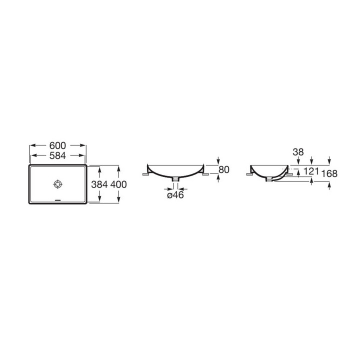 Umywalka nablatowa Roca 50 cm, prostokątna, z otworem na baterię, FINECERAMIC  - Biała