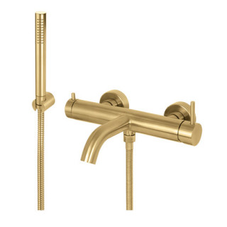 Bateria bidetowa Vema Otago, stojąca, wylewka 110mm, z korkiem automatycznym, brushed gold