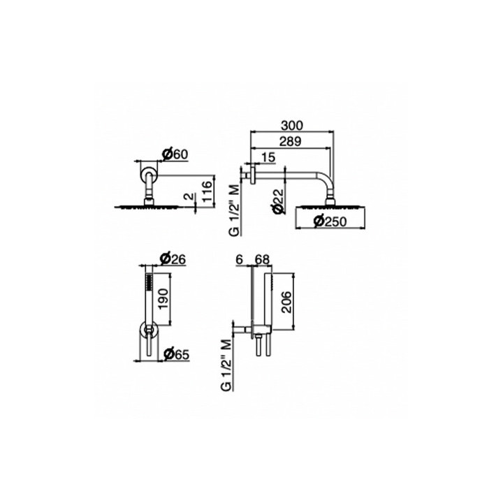 Kolumna Natryskowa Vema Otago, deszczownica Ø25 cm, brushed gold