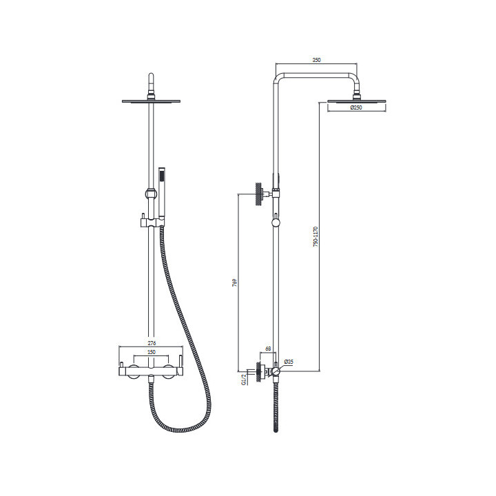 System prysznicowy natynkowy, Omnires Y- Miedź szczotkowana