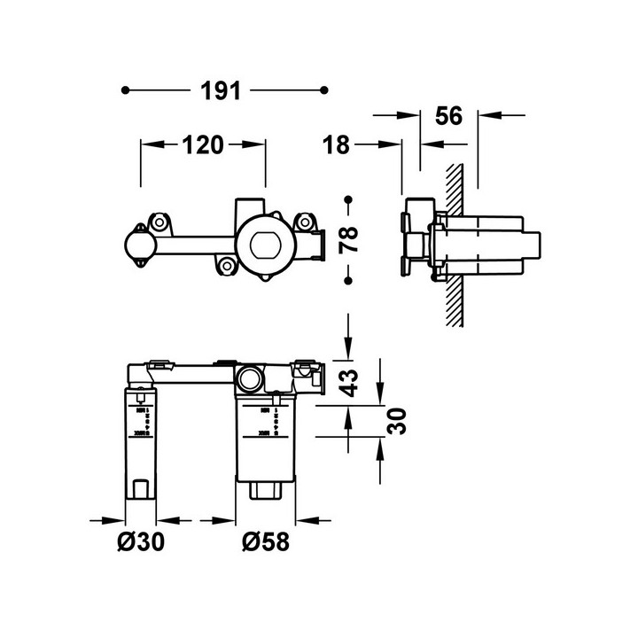 Element naścienny do podtynkowego korpusu baterii umywalkowe TRES Cuadro, wylewka 180mm, czarny mat 