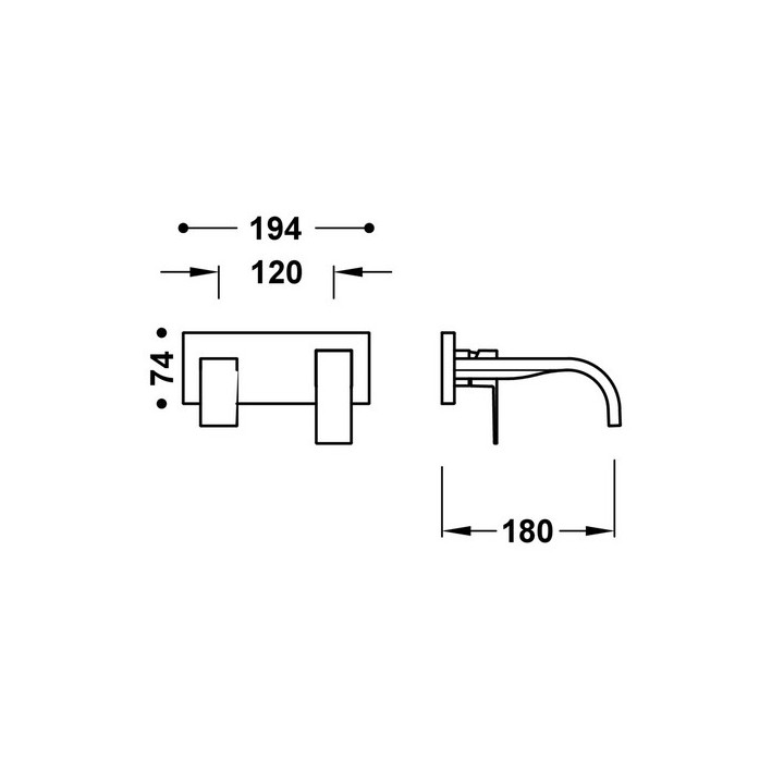 Element naścienny do podtynkowego korpusu baterii umywalkowe TRES Cuadro, wylewka 180mm, czarny mat 