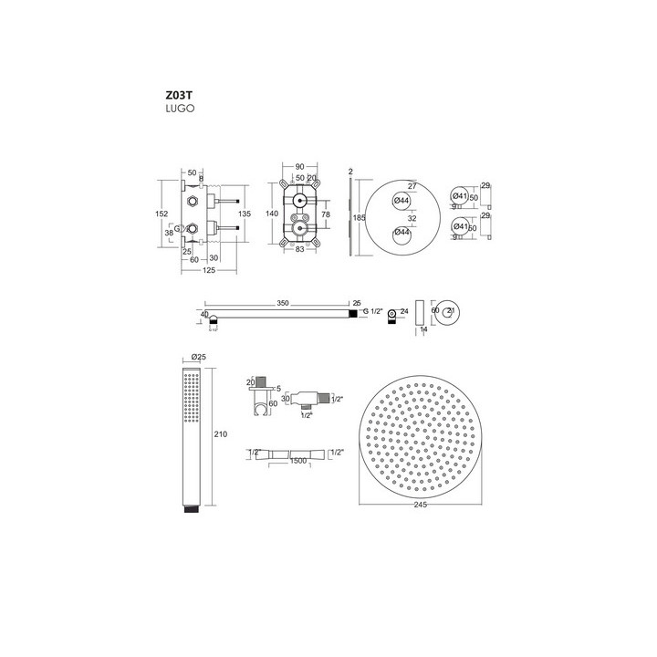 Zestaw prysznicowy z baterią podtynkową i prysznicem Corsan Ango,deszczownica okrągła śr. 25cm, czarny