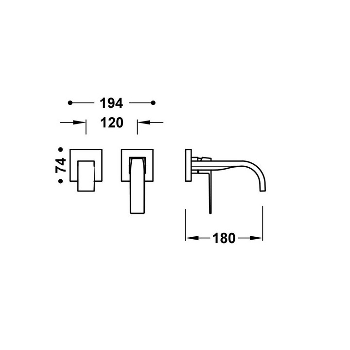 Element naścienny do podtynkowego korpusu baterii umywalkowe TRES Slim Exclusive, wylewka 180mm,  chrom