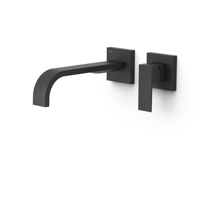 Element naścienny do podtynkowego korpusu baterii umywalkowe TRES Cuadro, wylewka 180mm, czerń matowa 
