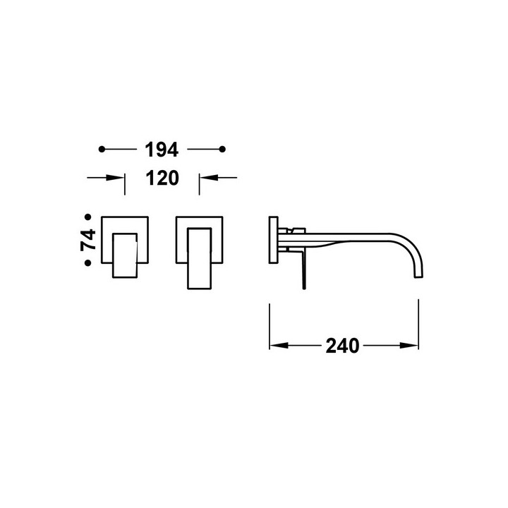 Element naścienny do podtynkowego korpusu baterii umywalkowe TRES Cuadro, wylewka 240mm, biel matowa 