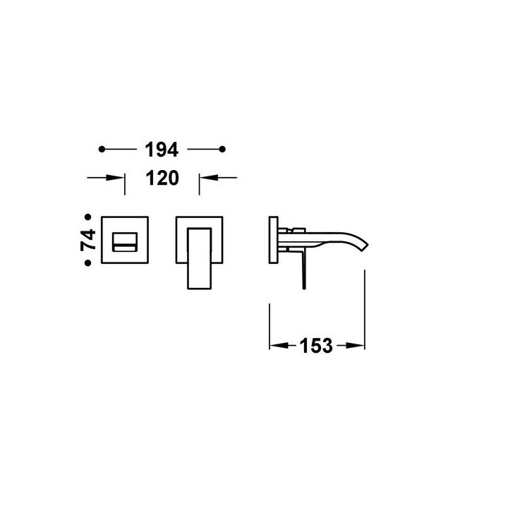 Element naścienny do podtynkowego korpusu baterii umywalkowe TRES Cuadro, wylewka 153mm, biel matowa 