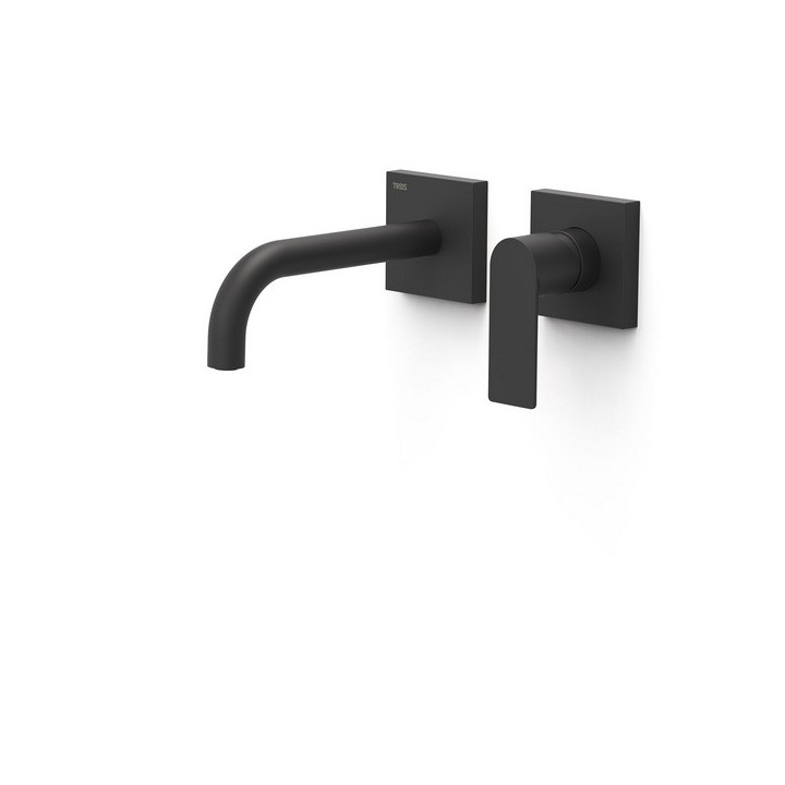 Element naścienny do podtynkowego korpusu baterii umywalkowe TRES Cuadro, wylewka 153mm, czerń matowa 