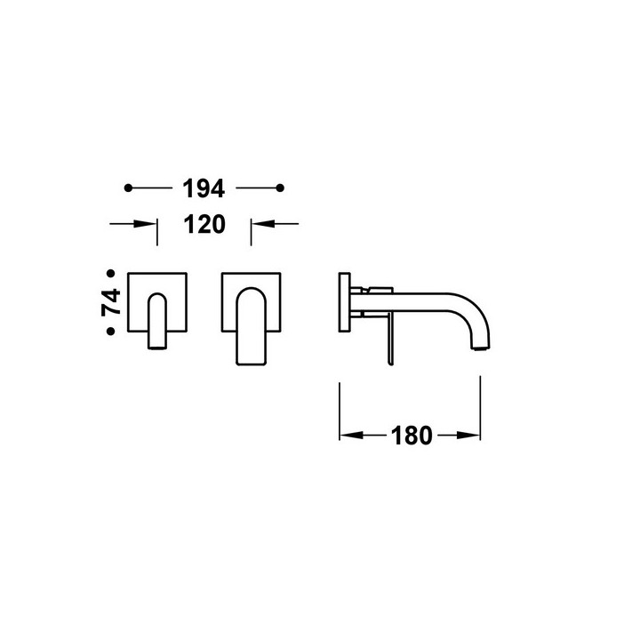 Element naścienny do podtynkowego korpusu baterii umywalkowe TRES Cuadro, wylewka 153mm, czerń matowa 