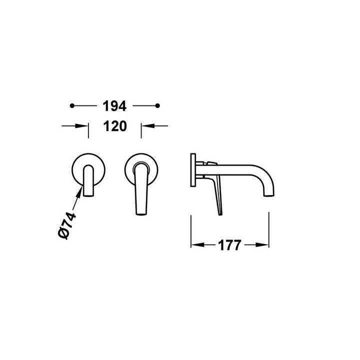 Element naścienny do podtynkowego korpusu baterii umywalkowej TRES FUJI, wylewka 177mm, czerń matowa