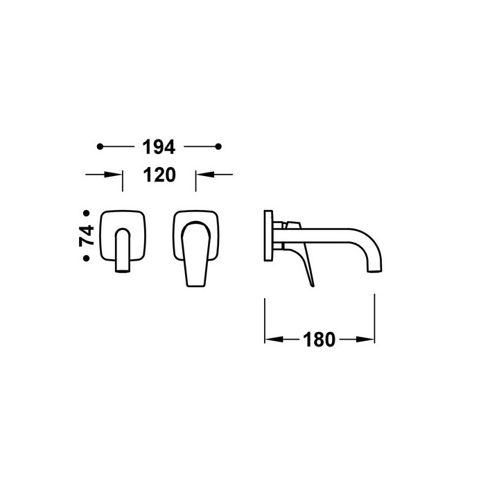 Element naścienny do podtynkowego korpusu baterii umywalkowej TRES CANIGÓ PLUS, wylewka 240mm, chrom