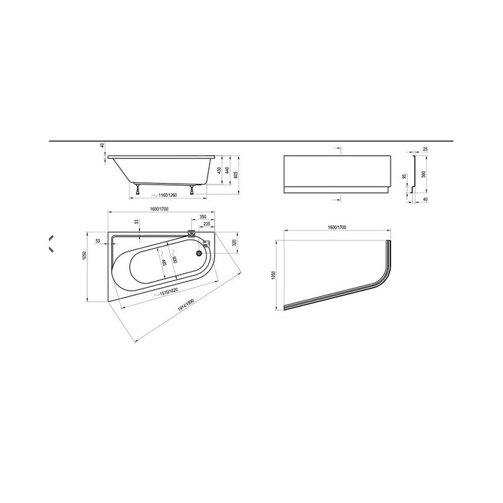 Wanna narożna Ravak 10º 170x100 cm lewa akrylowa, biała