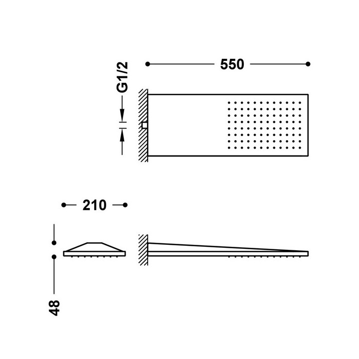Deszczownica/ Natrysk ścienny Tres 210x550 mm, czerń matowa