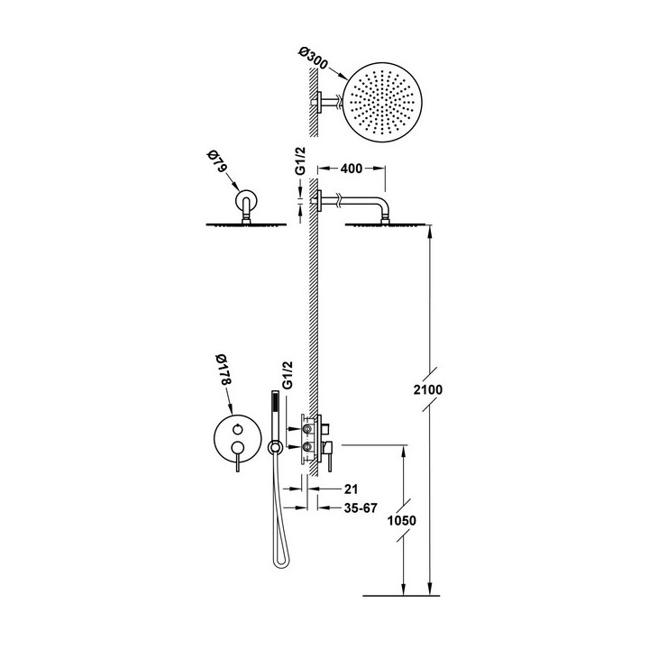Zestaw natryskowy Tres Study Exclusive, podtynkowy, 2 wyjścia wody, Rapid-Box, stal