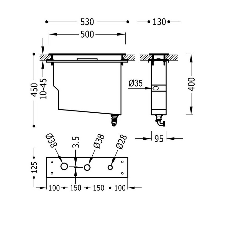 Zestaw montażowy Tres Slim Tres, trzyotowrowy, ze zbiornikiem do odprowadzanie resztek