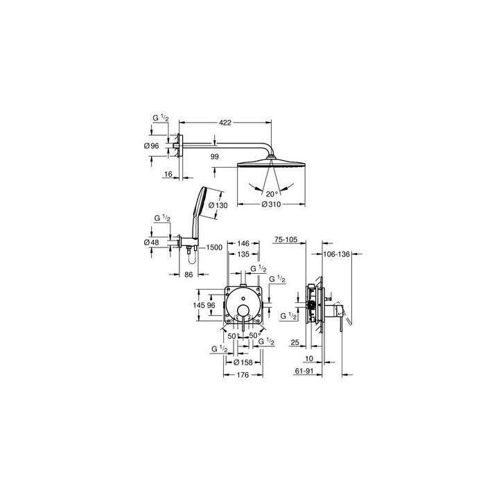 Podtynkowy zestaw prysznicowy z deszczownicą Rainshower Mono 310 Grohe Essence , warm sunset