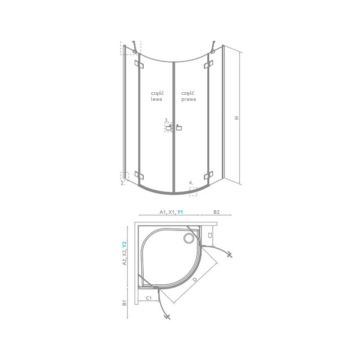 Kabina półokrągła Radaway Premium Pro PDD 100x100cm, czarny mat/ szkło przejrzyste