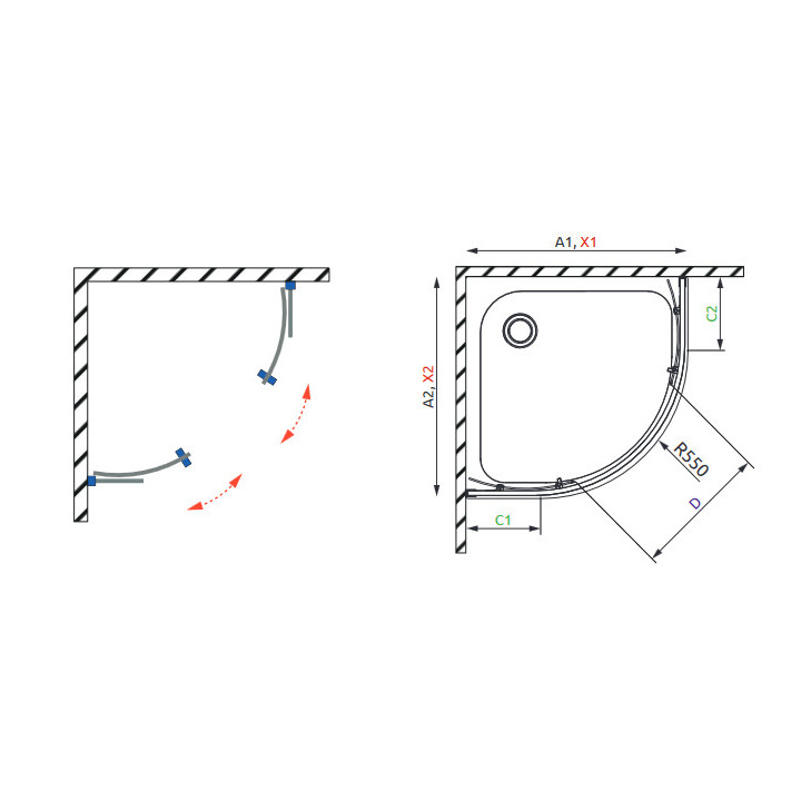 Kabina półokrągła Radaway Alienta A 90x90cm, chrom/ szkło przejrzyste