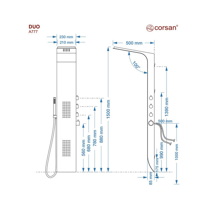 Panel prysznicowy Corsan Duo, mieszacz,  czarny