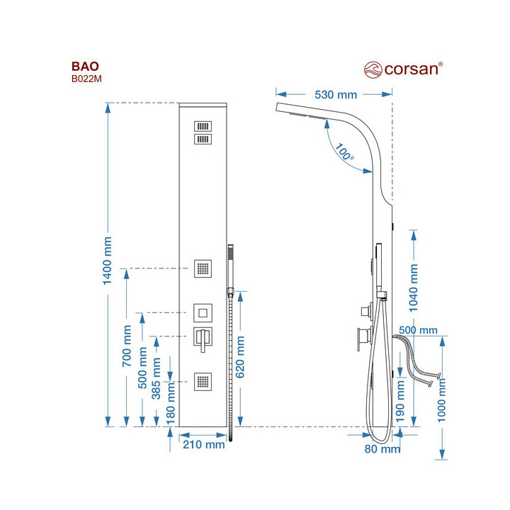 Panel prysznicowy Corsan Balti B-001MBL bambusowy z czarnym wykończeniem