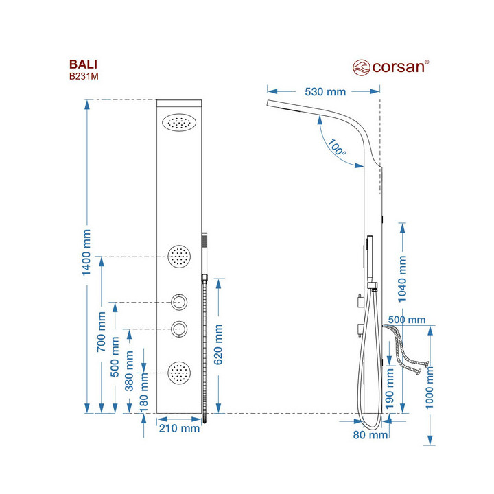 Panel prysznicowy Corsan BAO  bambusowy z czarnym wykończeniem