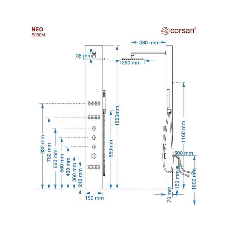 Panel prysznicowy Corsan FESTO, mieszacz, czarny  