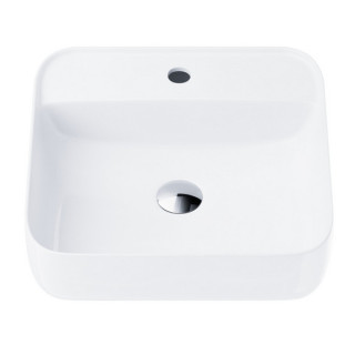 Umywalka nablatowa kwadratowa Corsan 1395x395x145mm z otworem na baterię, korek Klik-Klak czarny, biała